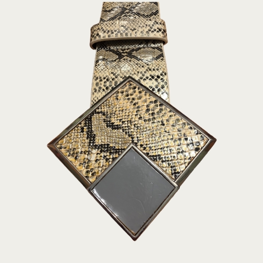 Vintage Vegan Maximalist Statement Piece Snakeskin Print Belt 27" - 31" - Picture 11 of 13